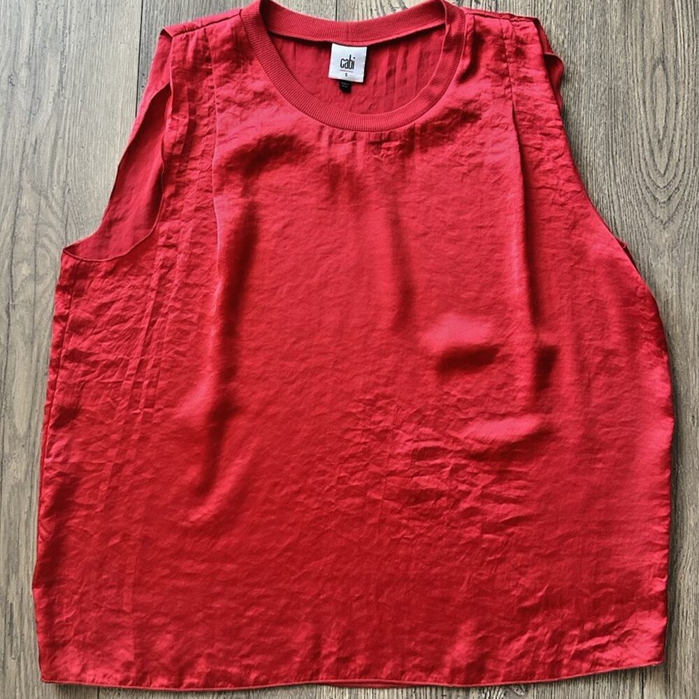 CAbi Tomato Red Satin Tank Top Sz S Sleeveless Crew Neck NWOT